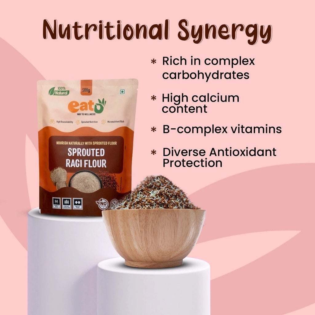 Eat5 Sprouted Ragi Flour (500g) | Healthy & Instant | High Calcium & Iron Superfood | 100% Natural, Gluten-Free, Vegan Millet Flour | Ideal for Porridge, Rotis, Idli, Pancakes & Baking | No Preservatives, No Additives