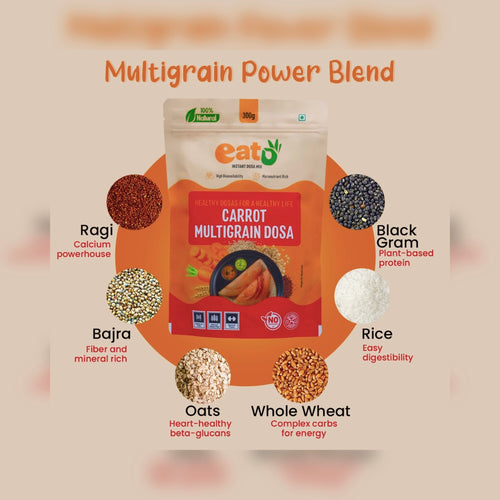 Eat5 Instant Carrot Multigrain Dosa Mix (300g) | Healthy & Ready-to-Cook South Indian Breakfast | Rich in Protein, Fibre & Micronutrients | 100% Natural, No Maida, No Preservatives | Makes 10–12 Nutritious Dosas