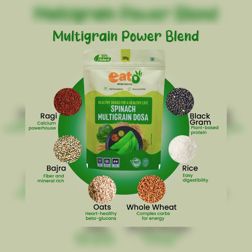 Eat5 Instant Spinach Multigrain Dosa Mix (300g) | Healthy & Ready-to-Cook South Indian Breakfast | Rich in Protein, Fibre & Micronutrients | 100% Natural, No Maida, No Preservatives | Makes 10–12 Nutritious Dosas