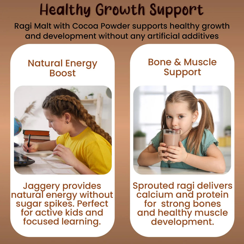 Eat5 Sprouted & Roasted Ragi Malt with Natural Cocoa Powder | Instant & Nutritious Drink Mix | High in Calcium, Iron & Fiber | 100% Natural, No Preservatives | Vegan & Gluten-Free | 15 Sachets × 15g = 225g Box