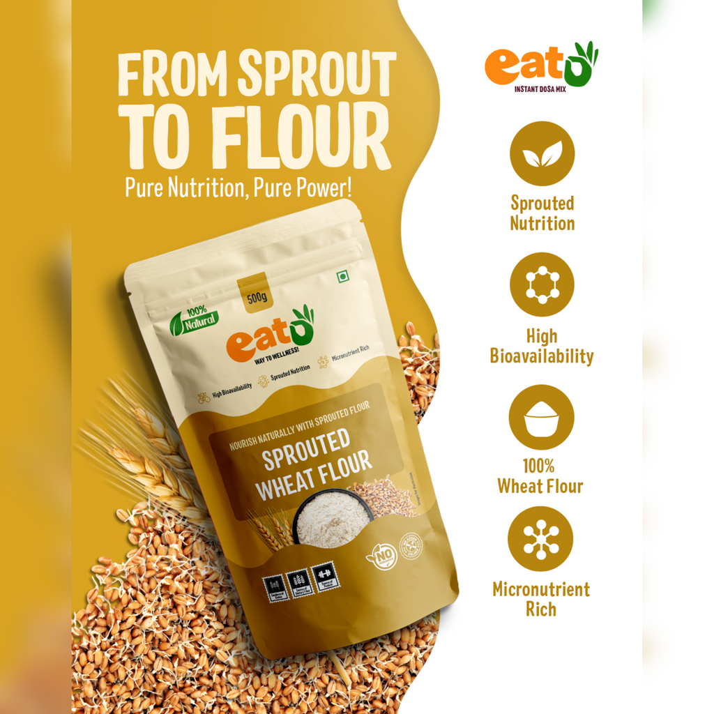 Eat5 Sprouted Wheat Flour (500g) | 100% Natural, Clean Label & Stone-Ground | High Fibre, Protein & Nutrient-Rich | Easy to Digest Whole Wheat Flour | Ideal for Soft Rotis, Chapati, Parathas, Bread & Baking | No Preservatives, No Additives