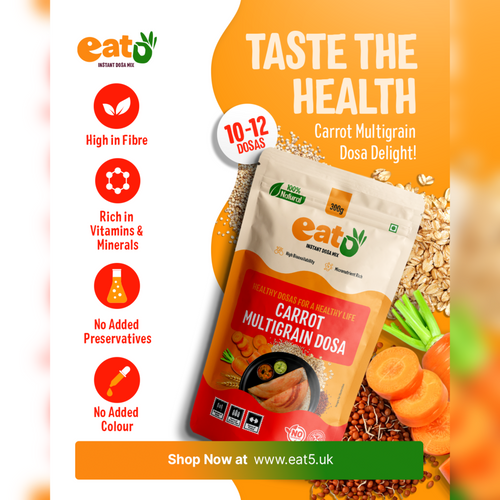 Eat5 Instant Carrot Multigrain Dosa Mix (300g) | Healthy & Ready-to-Cook South Indian Breakfast | Rich in Protein, Fibre & Micronutrients | 100% Natural, No Maida, No Preservatives | Makes 10–12 Nutritious Dosas