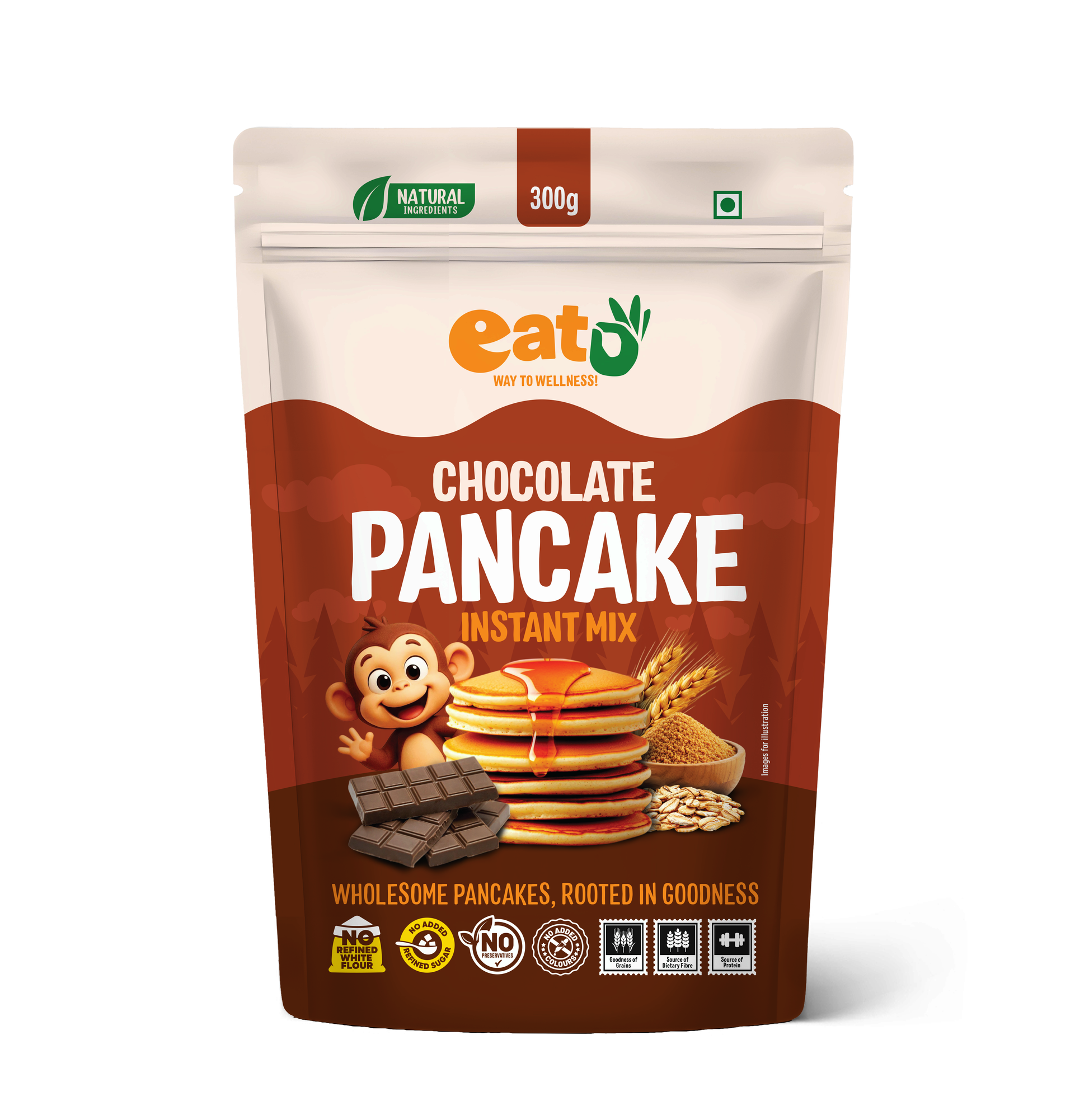 Eat5 Chocolate Pancake Instant Mix 300g | No Refined White Flour | No Refined Sugar, Preservative-Free | Rich, Soft & Fluffy Healthy Chocolate Pancakes | High Fiber & Protein-Rich | Quick & Easy Breakfast or Snack