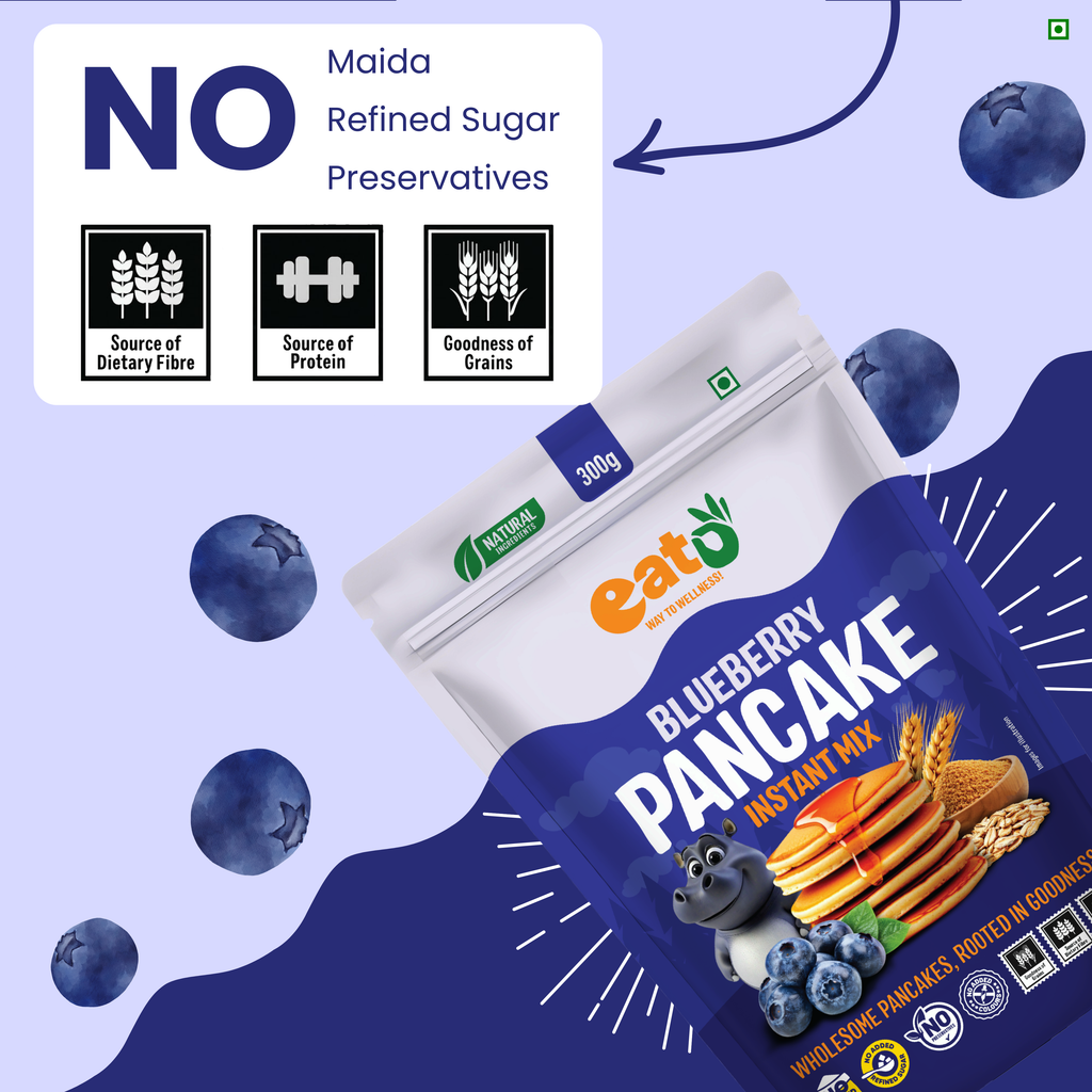 Eat5 Blueberry Pancake Instant Mix 300g | No Refined White Flour | No Refined Sugar, Preservative-Free | Rich, Soft & Fluffy Healthy Blueberry Pancakes | High Fiber & Protein-Rich | Quick & Easy Breakfast or Snack