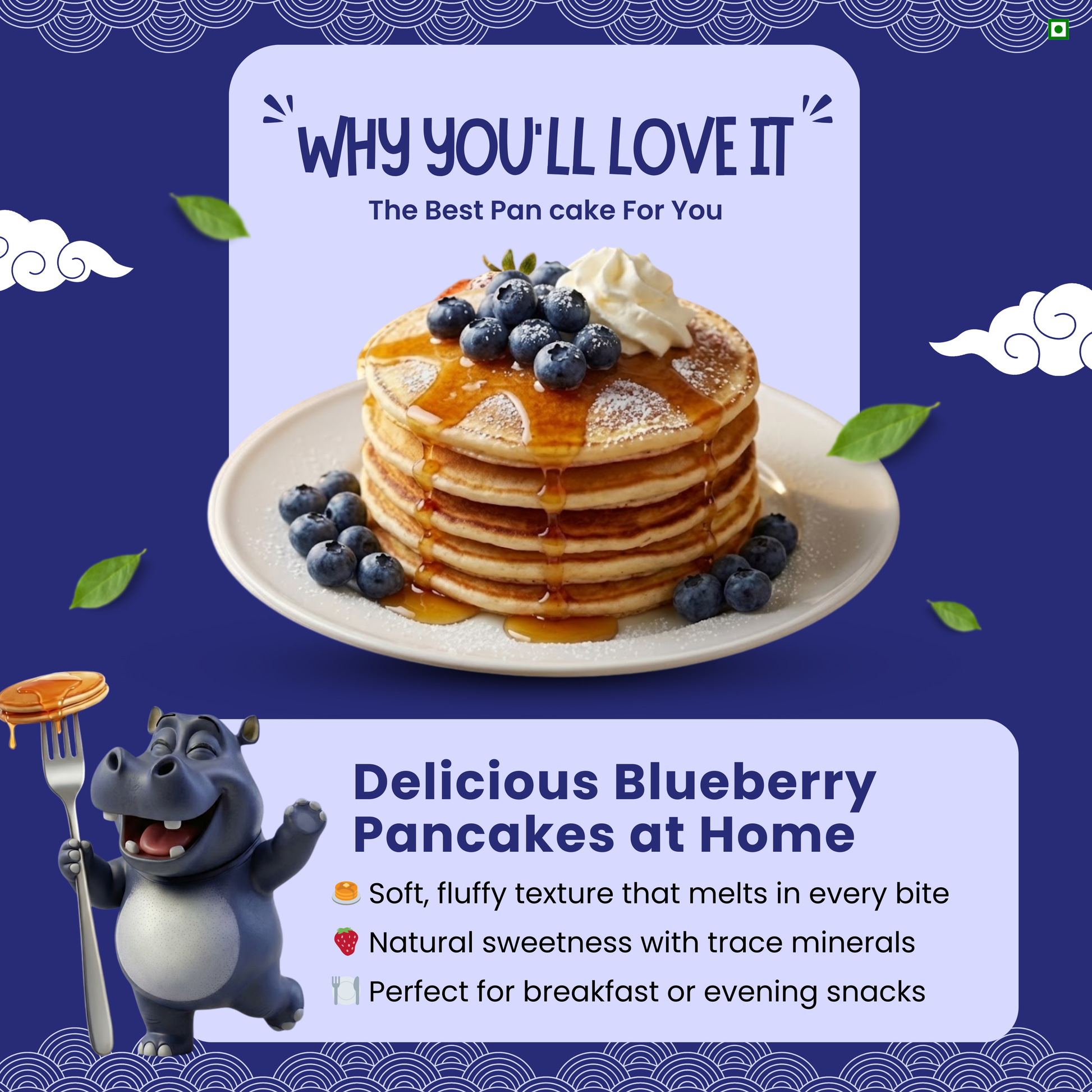 Eat5 Blueberry Pancake Instant Mix 300g | No Refined White Flour | No Refined Sugar, Preservative-Free | Rich, Soft & Fluffy Healthy Blueberry Pancakes | High Fiber & Protein-Rich | Quick & Easy Breakfast or Snack