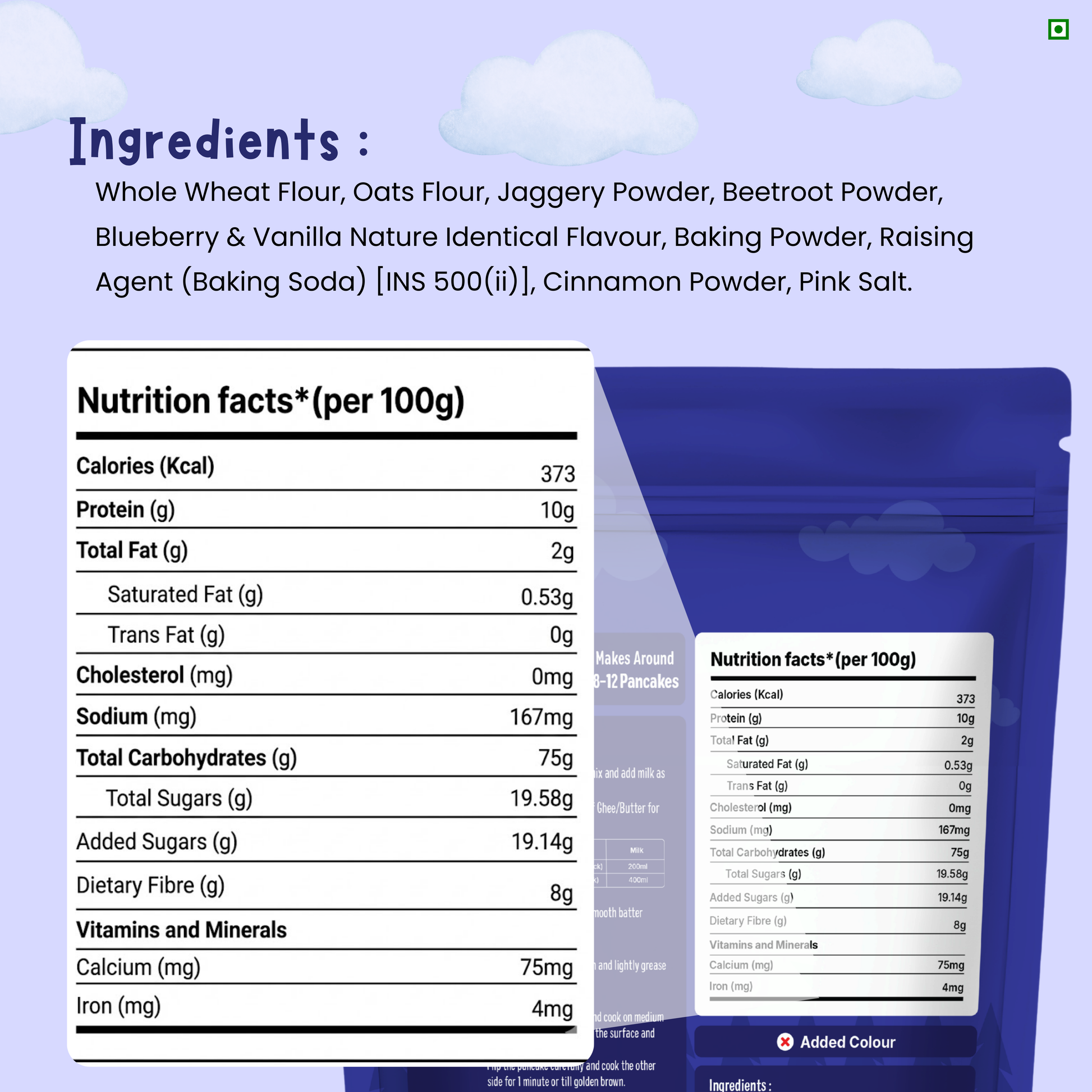 Eat5 Blueberry Pancake Instant Mix 300g | No Refined White Flour | No Refined Sugar, Preservative-Free | Rich, Soft & Fluffy Healthy Blueberry Pancakes | High Fiber & Protein-Rich | Quick & Easy Breakfast or Snack