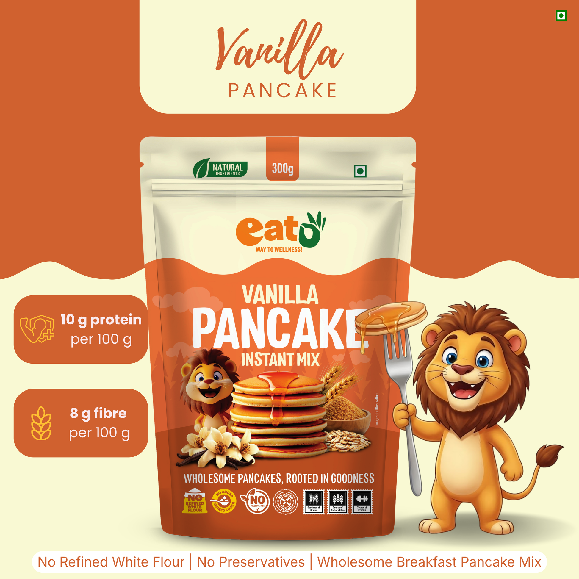 EAT5 Vanilla Pancake Instant Mix 300g | No Refined White Flour | No Refined Sugar, Preservative-Free | Wholesome, Nutritious & Fluffy Pancakes | High Fiber, Protein-Rich | Quick & Easy Breakfast or Snack