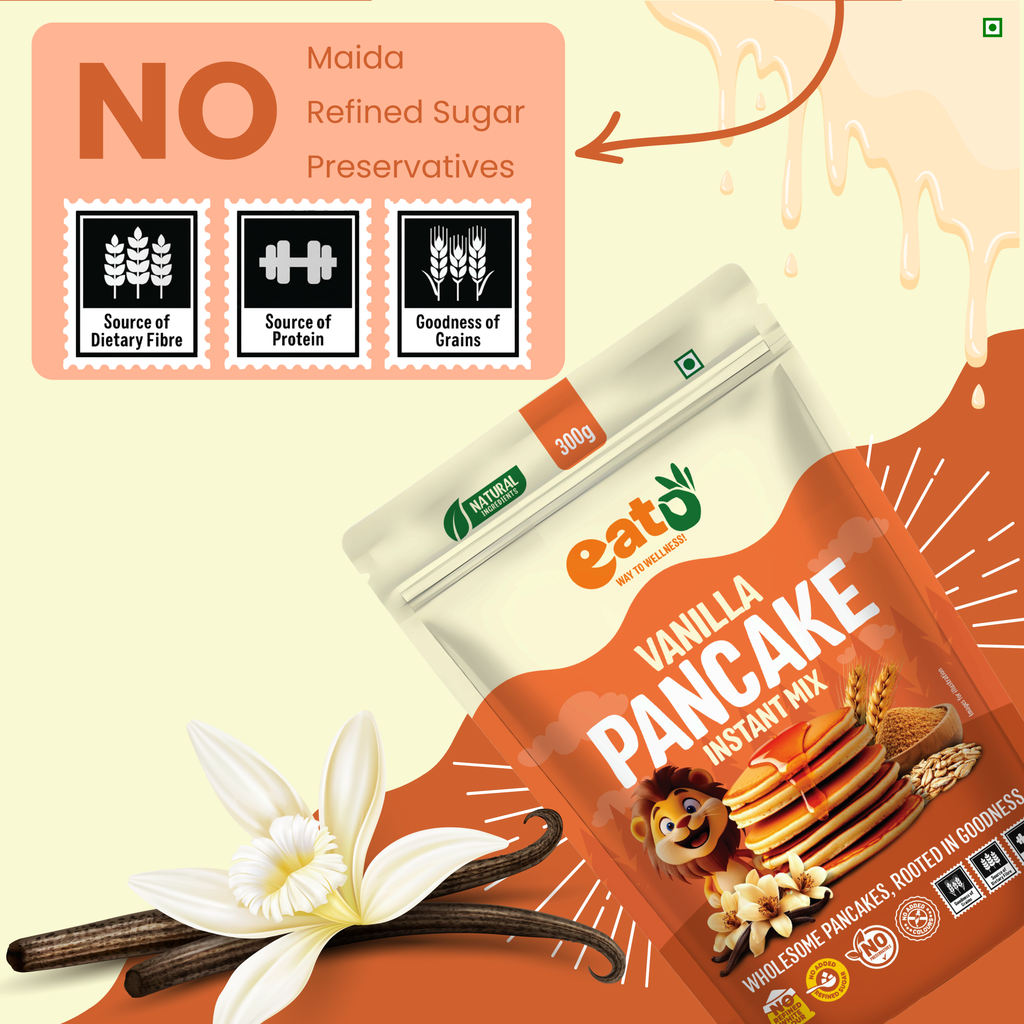 EAT5 Vanilla Pancake Instant Mix 300g | No Refined White Flour | No Refined Sugar, Preservative-Free | Wholesome, Nutritious & Fluffy Pancakes | High Fiber, Protein-Rich | Quick & Easy Breakfast or Snack