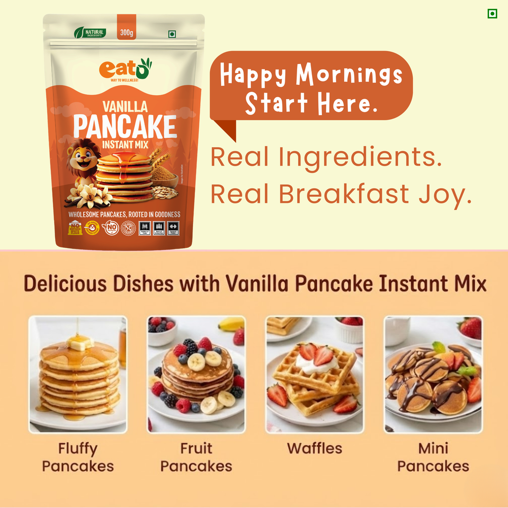 EAT5 Vanilla Pancake Instant Mix 300g | No Refined White Flour | No Refined Sugar, Preservative-Free | Wholesome, Nutritious & Fluffy Pancakes | High Fiber, Protein-Rich | Quick & Easy Breakfast or Snack