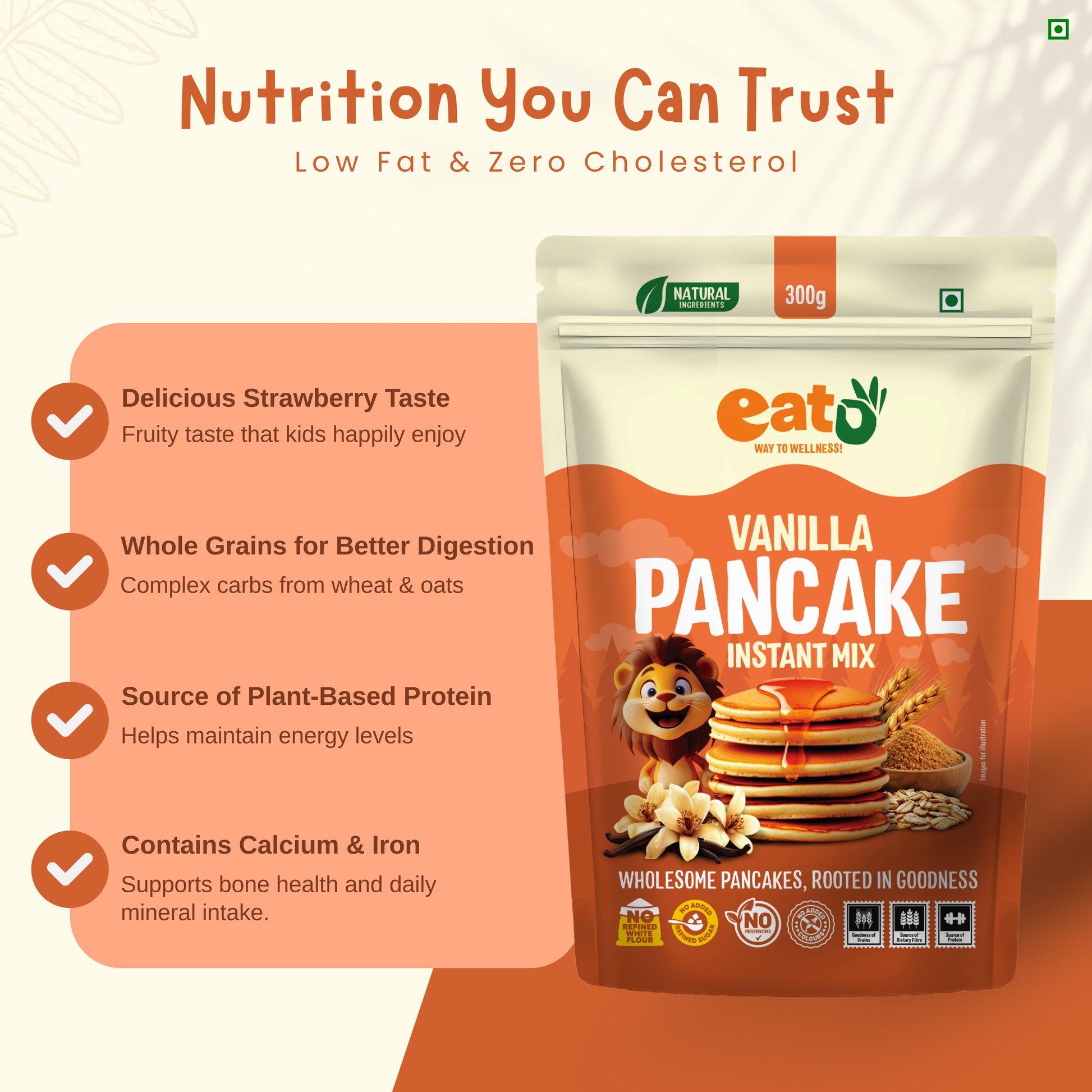 EAT5 Vanilla Pancake Instant Mix 300g | No Refined White Flour | No Refined Sugar, Preservative-Free | Wholesome, Nutritious & Fluffy Pancakes | High Fiber, Protein-Rich | Quick & Easy Breakfast or Snack