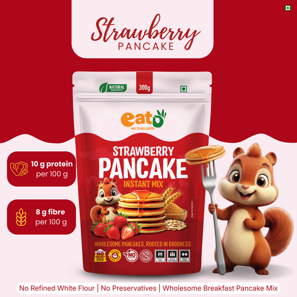 EAT5 Strawberry Pancake Instant Mix 300g | No Refined White Flour |No Refined Sugar, Preservative-Free | Wholesome, Nutritious & Fluffy Pancakes | High Fiber, Protein-Rich | Quick & Easy Breakfast or Snack