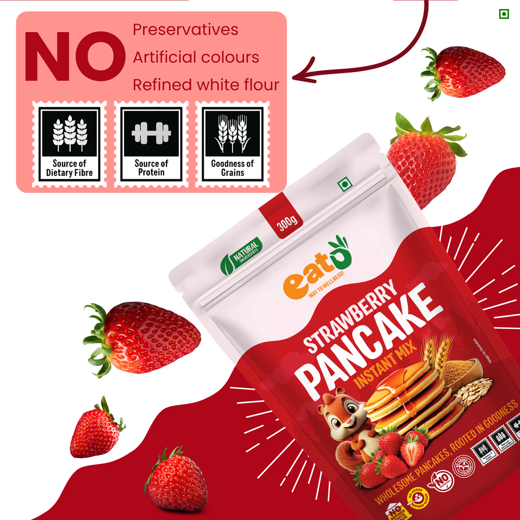 EAT5 Strawberry Pancake Instant Mix 300g | No Refined White Flour |No Refined Sugar, Preservative-Free | Wholesome, Nutritious & Fluffy Pancakes | High Fiber, Protein-Rich | Quick & Easy Breakfast or Snack