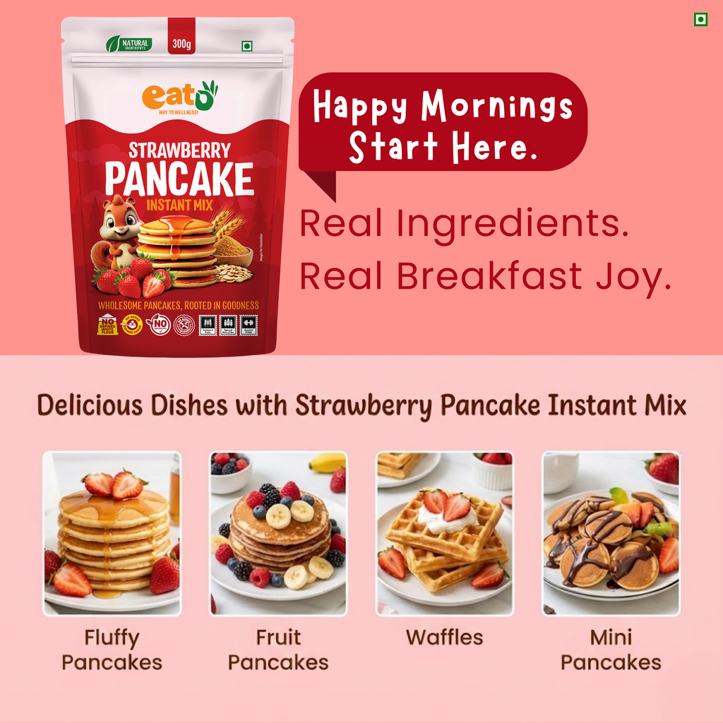 EAT5 Strawberry Pancake Instant Mix 300g | No Refined White Flour |No Refined Sugar, Preservative-Free | Wholesome, Nutritious & Fluffy Pancakes | High Fiber, Protein-Rich | Quick & Easy Breakfast or Snack