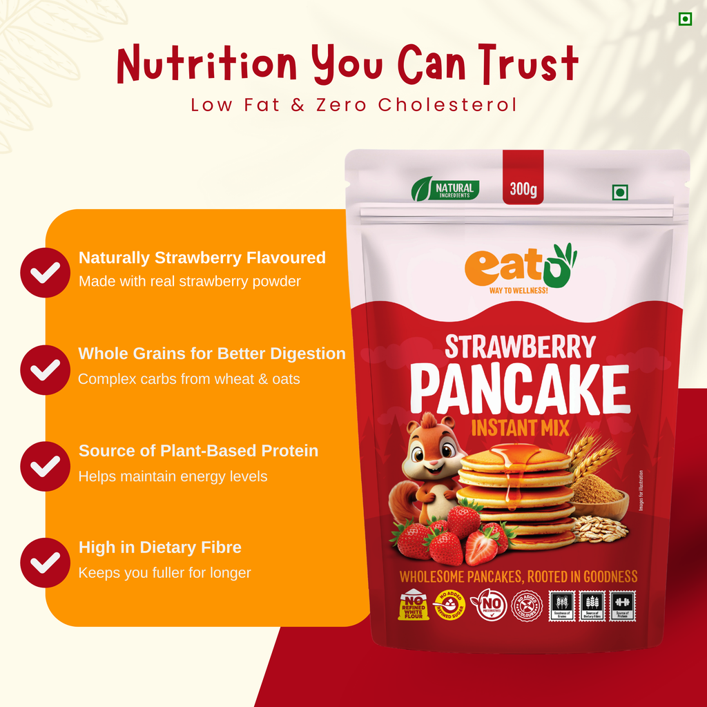 EAT5 Strawberry Pancake Instant Mix 300g | No Refined White Flour |No Refined Sugar, Preservative-Free | Wholesome, Nutritious & Fluffy Pancakes | High Fiber, Protein-Rich | Quick & Easy Breakfast or Snack